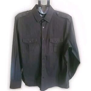 Men's XL 17.5 Fitted Black Dress Shirt Cotton Black Long Sleeve